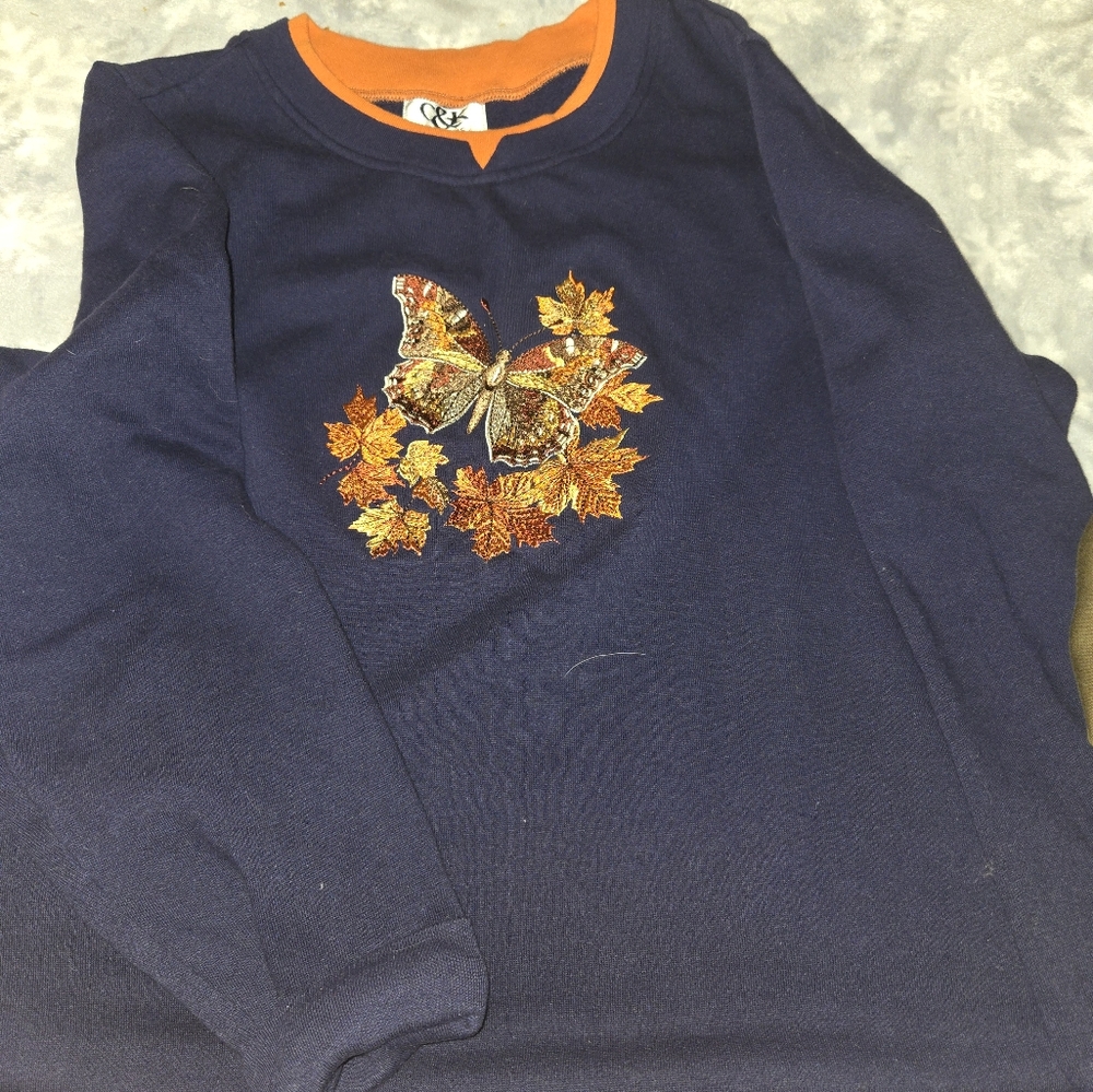 Womans Navy and Orange Butterfly Sweatshirt
